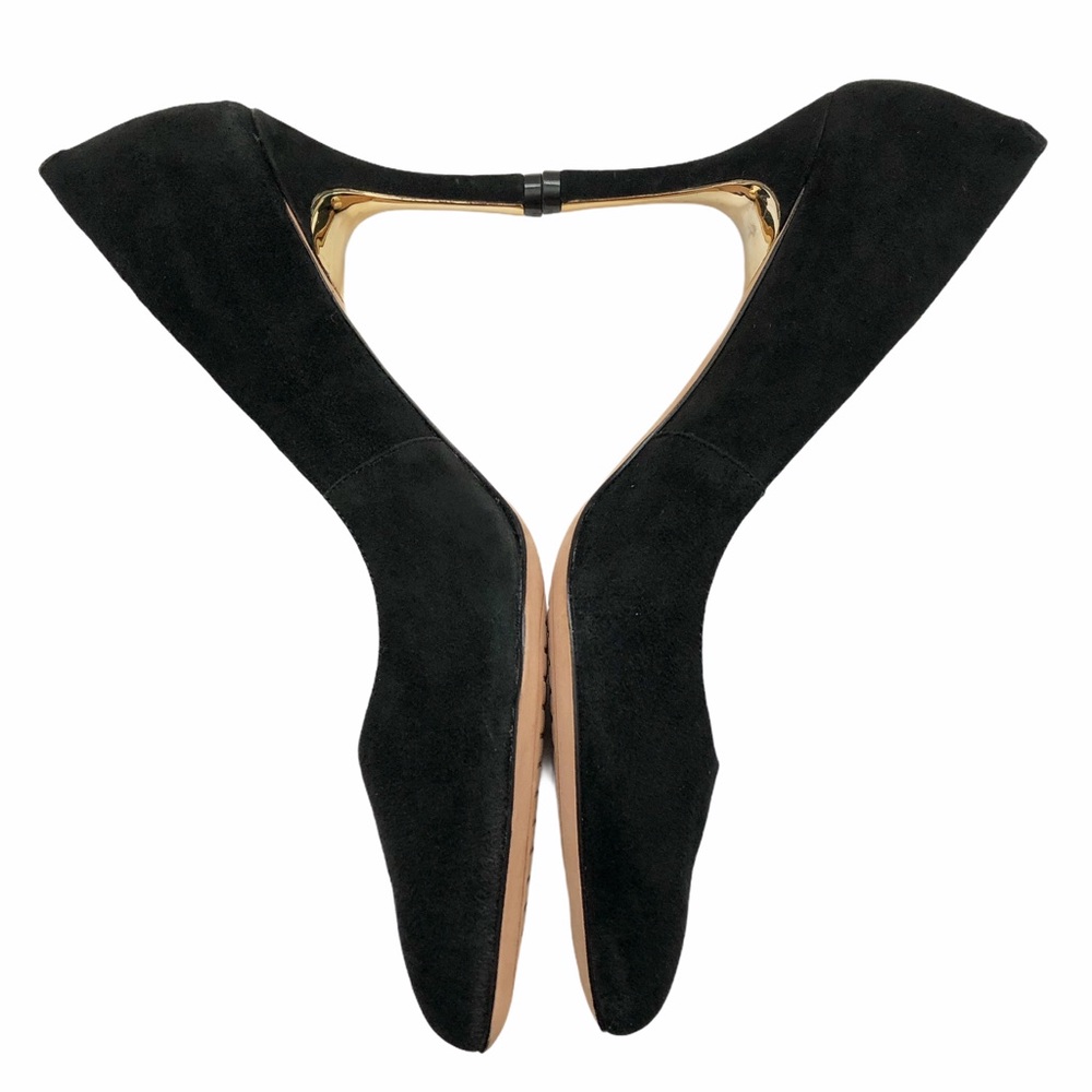 NEW Carolina Espinosa Black Suede Leather Gold Metallic Pumps 8.5